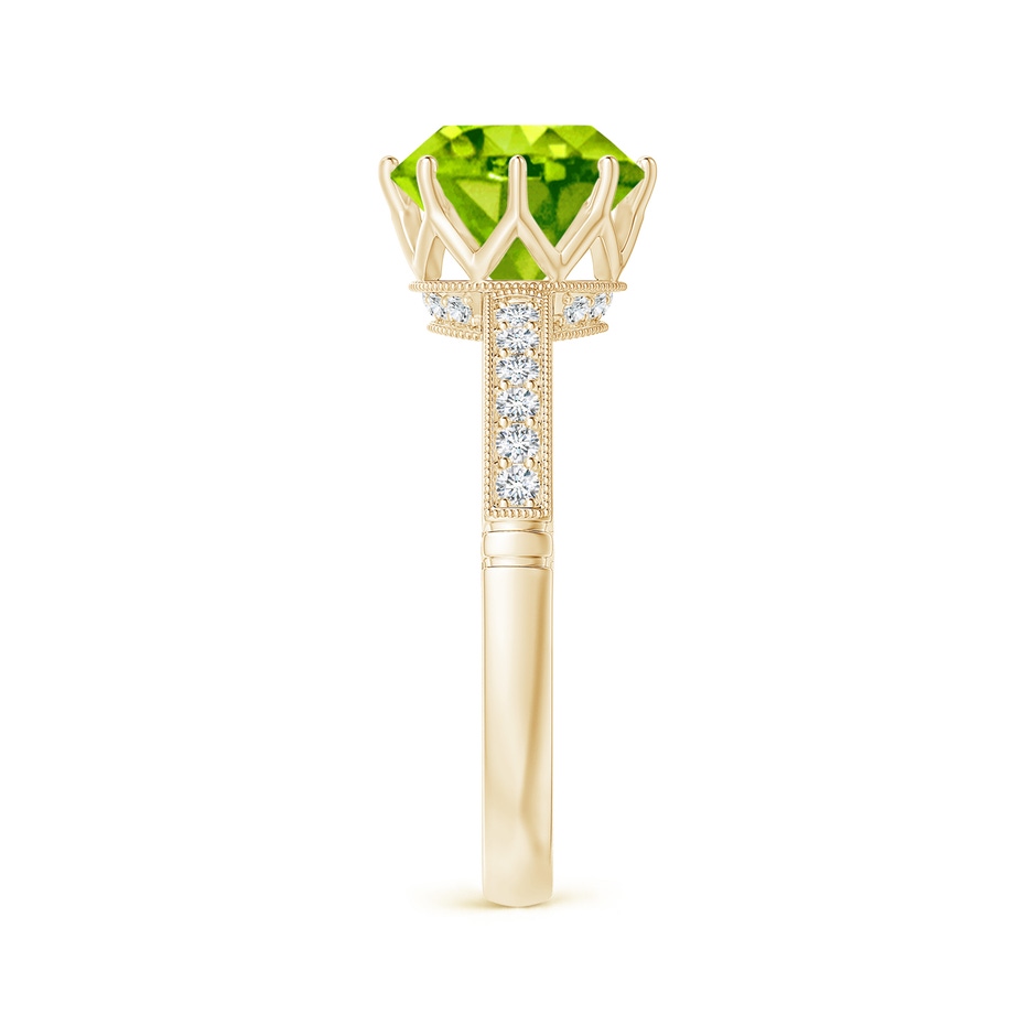8mm AAA Vintage Inspired Round Peridot and Diamond Leo Crown Ring in Yellow Gold side-2