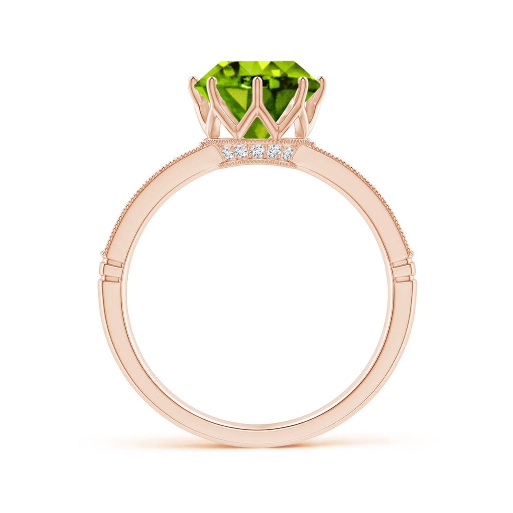 8mm AAAA Vintage Inspired Round Peridot and Diamond Leo Crown Ring in Rose Gold - side_1