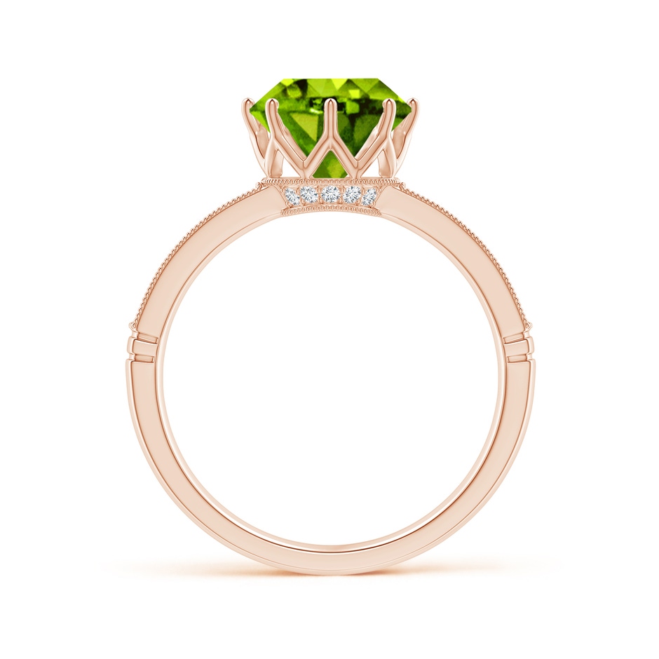 8mm AAAA Vintage Inspired Round Peridot and Diamond Leo Crown Ring in Rose Gold Side-1