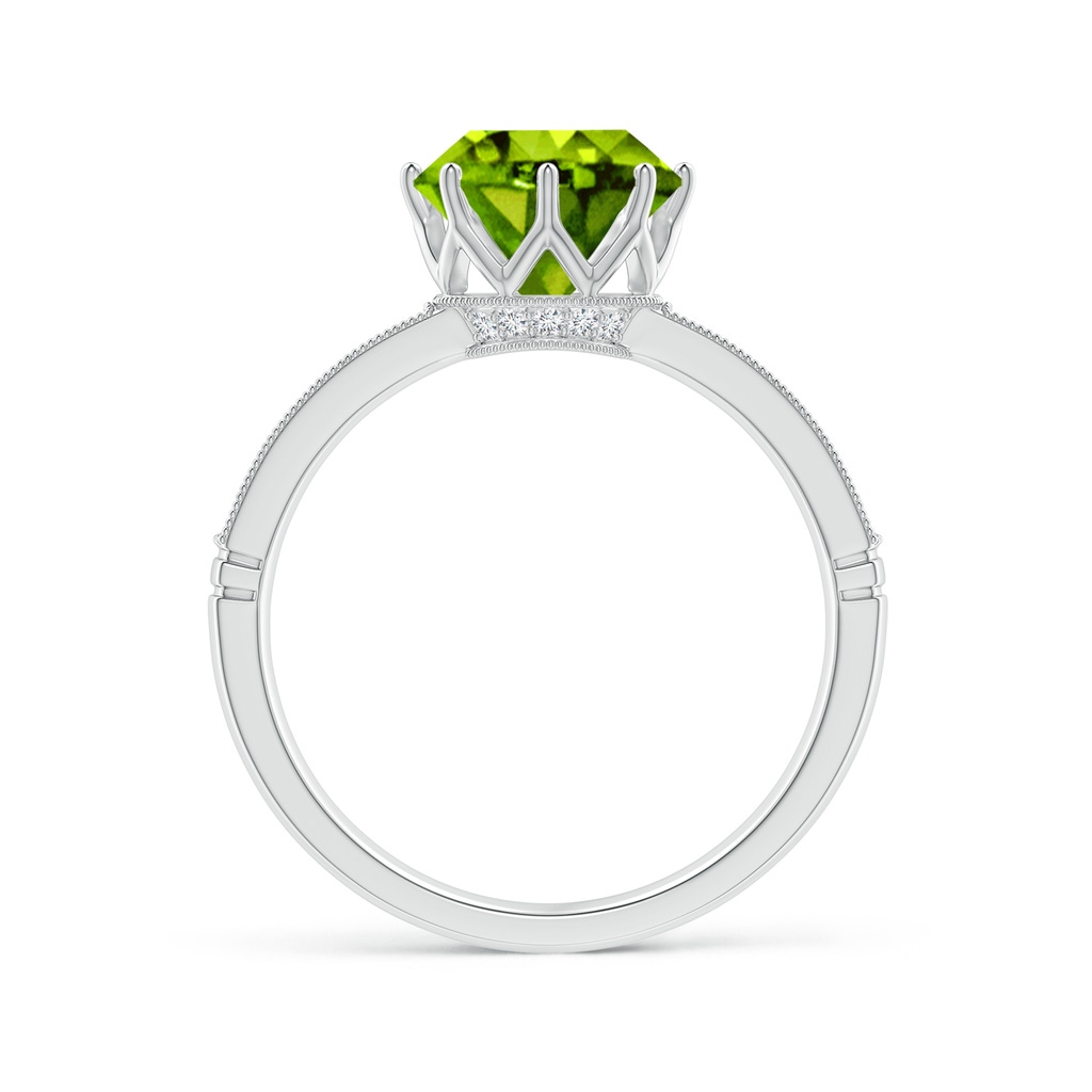 8mm AAAA Vintage Inspired Round Peridot and Diamond Leo Crown Ring in White Gold - side_1