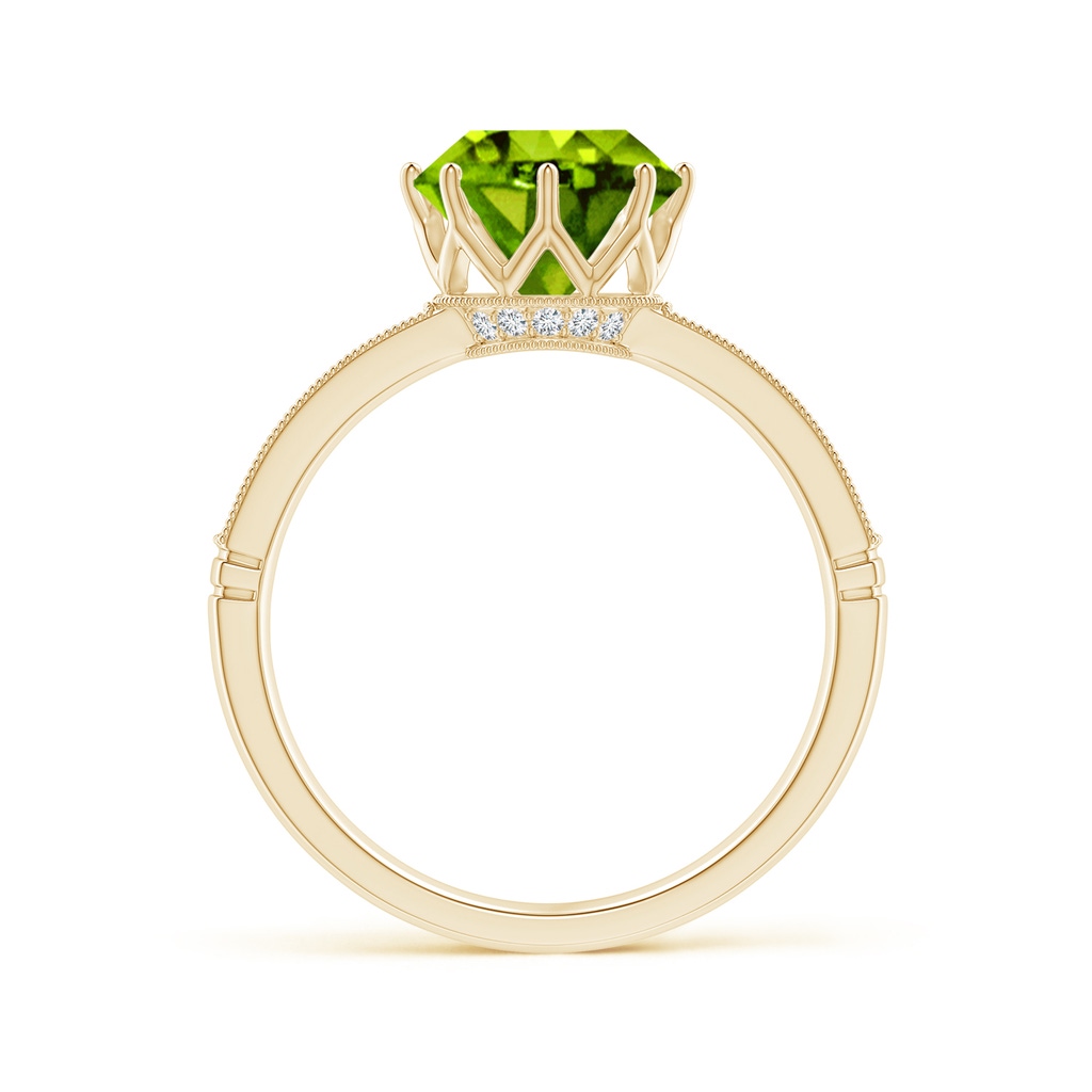 8mm AAAA Vintage Inspired Round Peridot and Diamond Leo Crown Ring in Yellow Gold - side_1