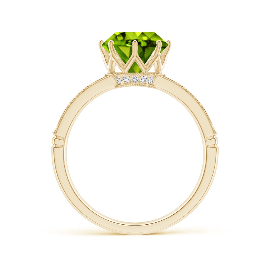 8mm AAAA Vintage Inspired Round Peridot and Diamond Leo Crown Ring in Yellow Gold Side-1