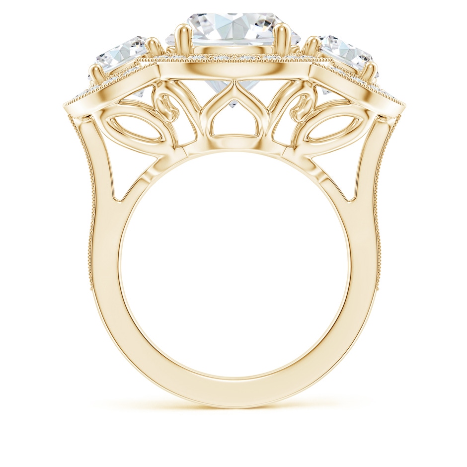 10.1mm GVS2 Aeon Vintage Inspired Diamond Halo Three Stone Engagement Ring with Milgrain in Yellow Gold side 199