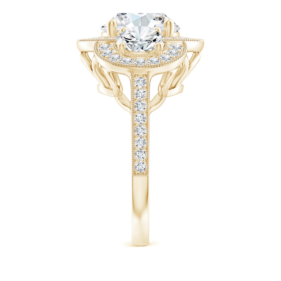 10.1mm GVS2 Aeon Vintage Inspired Diamond Halo Three Stone Engagement Ring with Milgrain in Yellow Gold side 299