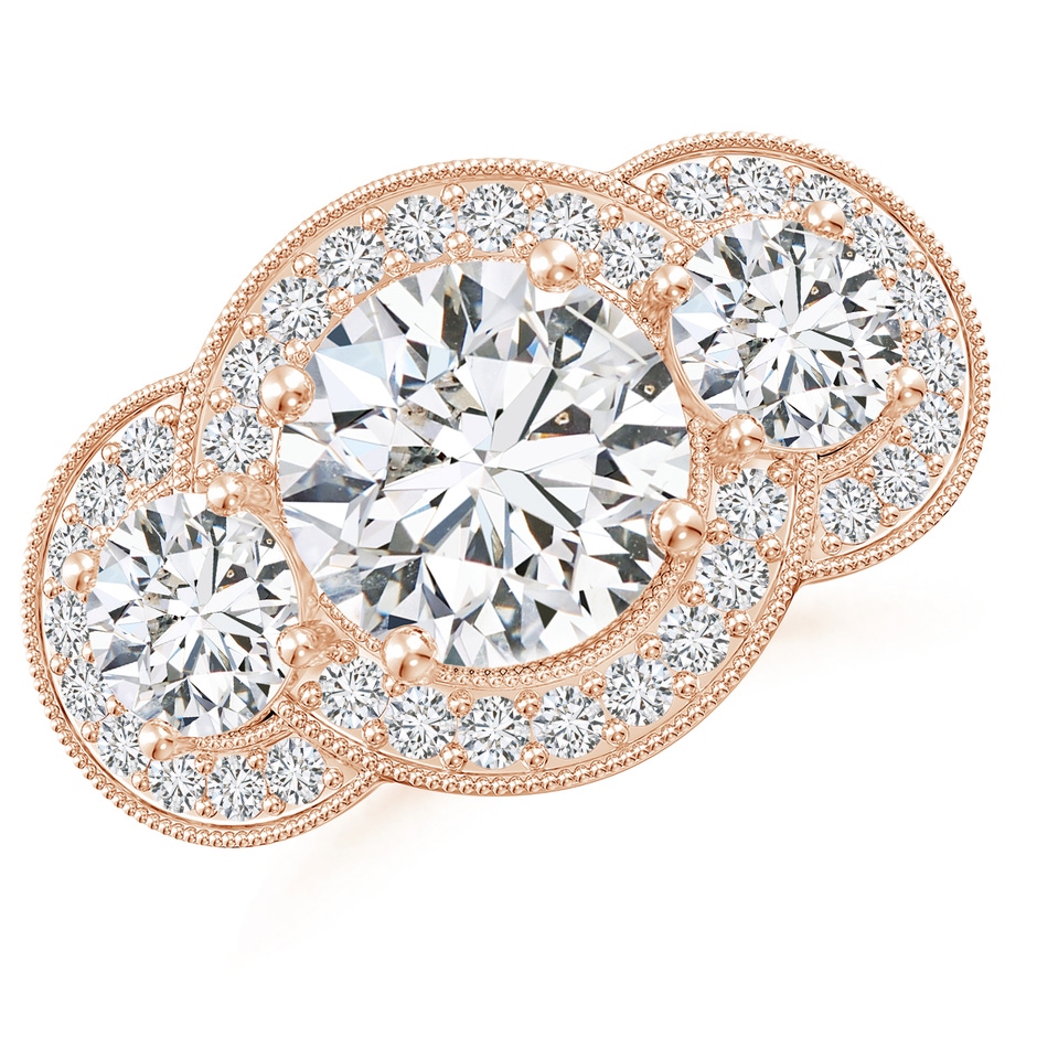 10.1mm HSI2 Aeon Vintage Inspired Diamond Halo Three Stone Engagement Ring with Milgrain in Rose Gold 