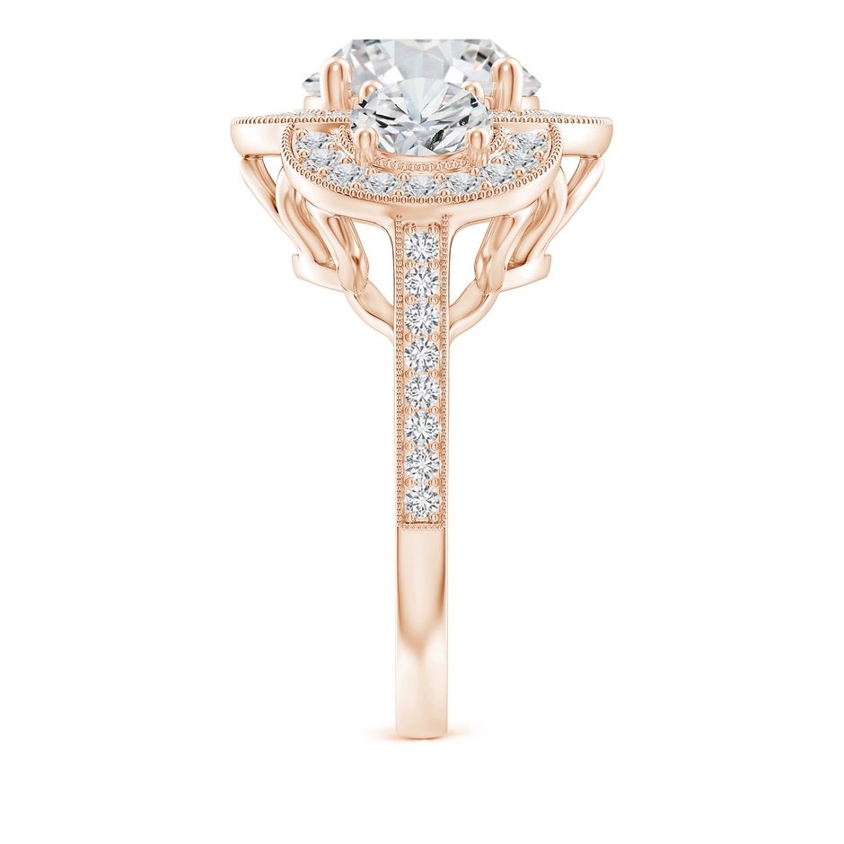 10.1mm HSI2 Aeon Vintage Inspired Diamond Halo Three Stone Engagement Ring with Milgrain in Rose Gold side 299