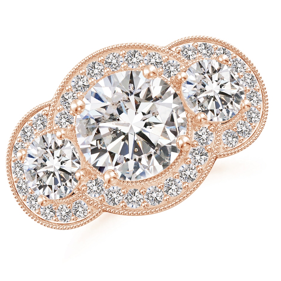 10.1mm IJI1I2 Aeon Vintage Inspired Diamond Halo Three Stone Engagement Ring with Milgrain in 18K Rose Gold 