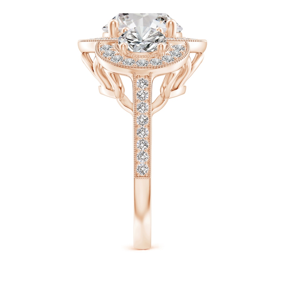 10.1mm IJI1I2 Aeon Vintage Inspired Diamond Halo Three Stone Engagement Ring with Milgrain in 18K Rose Gold side 299