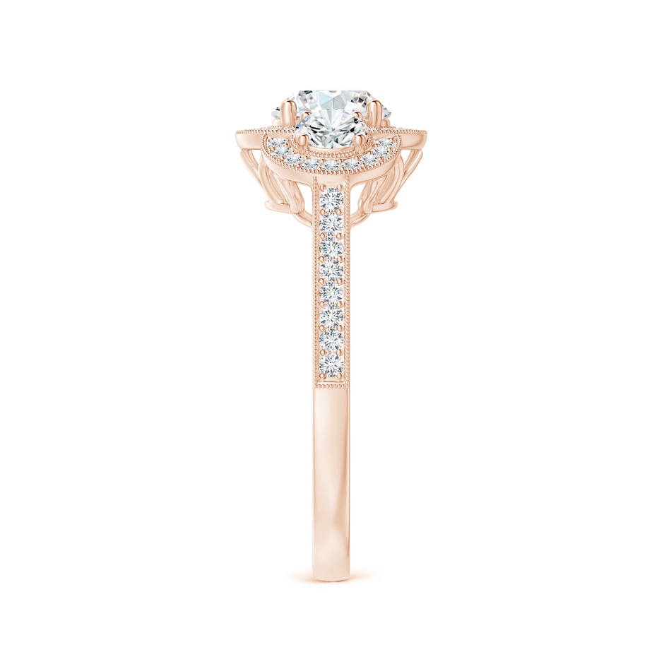 5.9mm GVS2 Aeon Vintage Inspired Diamond Halo Three Stone Engagement Ring with Milgrain in Rose Gold side 299