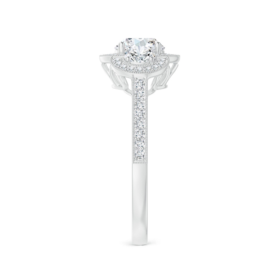 5.9mm GVS2 Aeon Vintage Inspired Diamond Halo Three Stone Engagement Ring with Milgrain in White Gold side 299