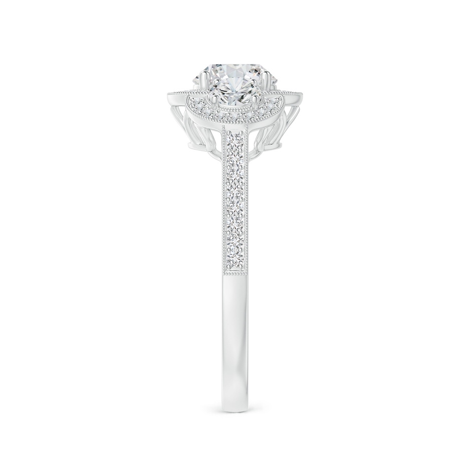5.9mm HSI2 Aeon Vintage Inspired Diamond Halo Three Stone Engagement Ring with Milgrain in 18K White Gold side 299