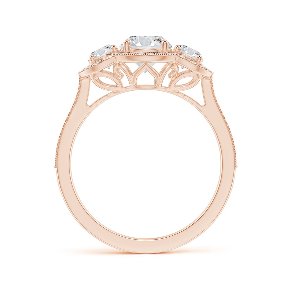 5.9mm HSI2 Aeon Vintage Inspired Diamond Halo Three Stone Engagement Ring with Milgrain in Rose Gold side 199