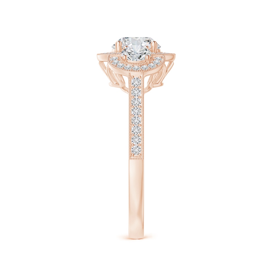 5.9mm HSI2 Aeon Vintage Inspired Diamond Halo Three Stone Engagement Ring with Milgrain in Rose Gold side 299