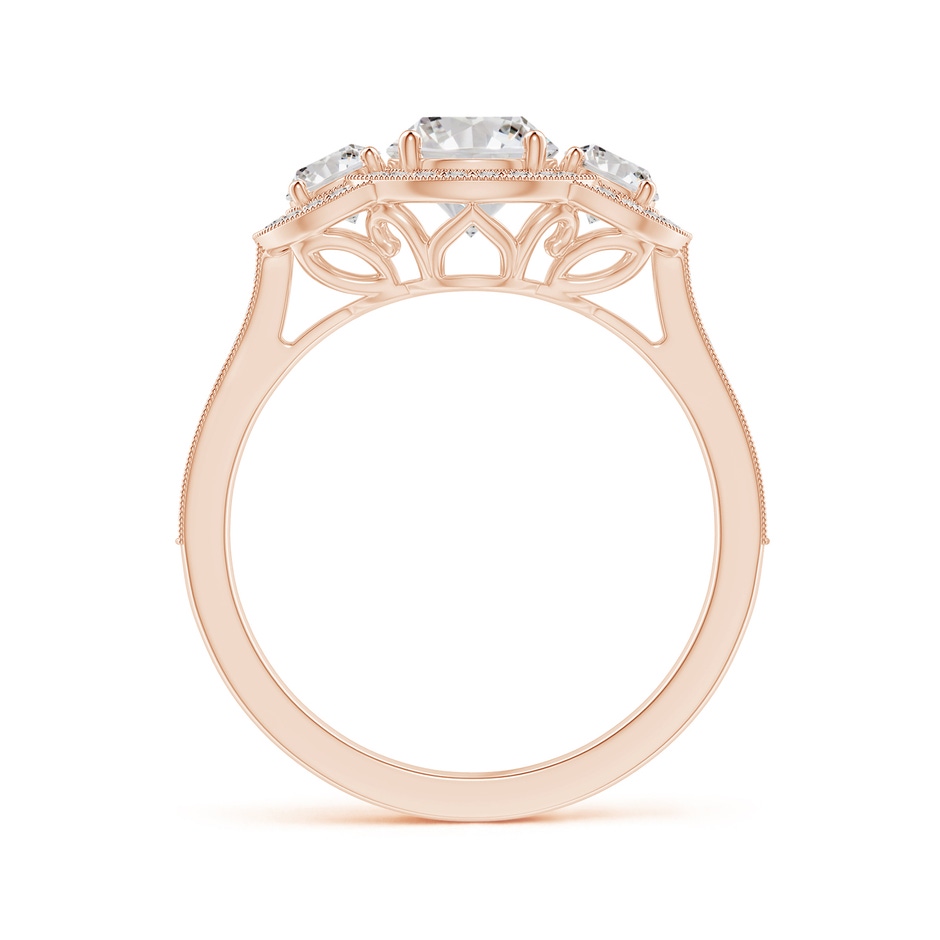 5.9mm IJI1I2 Aeon Vintage Inspired Diamond Halo Three Stone Engagement Ring with Milgrain in Rose Gold side 199