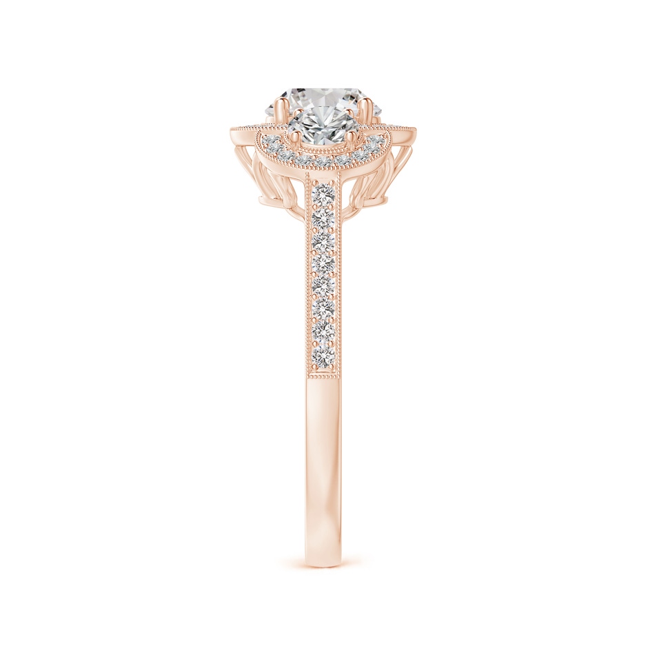 5.9mm IJI1I2 Aeon Vintage Inspired Diamond Halo Three Stone Engagement Ring with Milgrain in Rose Gold side 299