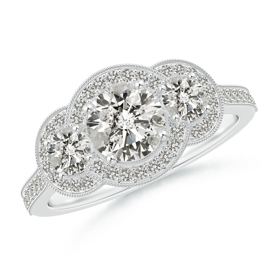 5.9mm KI3 Aeon Vintage Inspired Diamond Halo Three Stone Engagement Ring with Milgrain in White Gold 