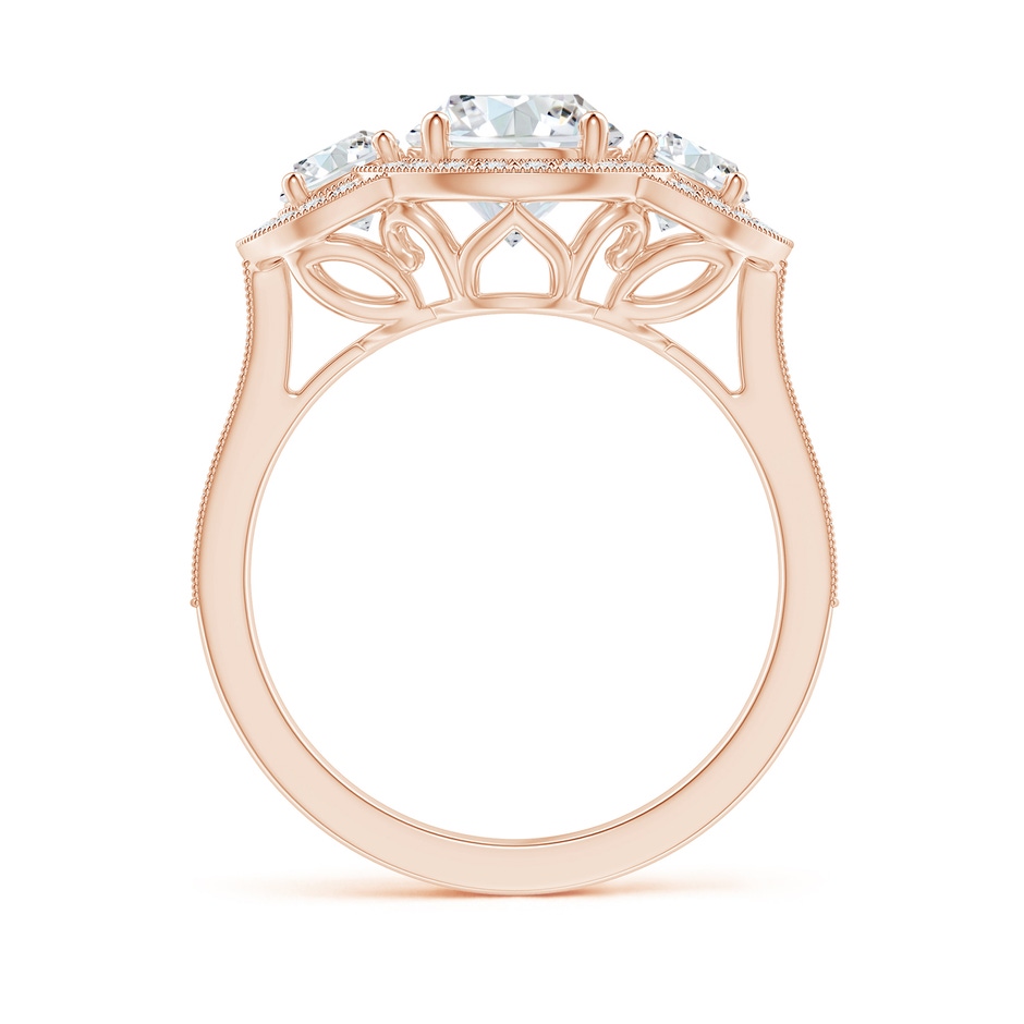 7mm GVS2 Aeon Vintage Inspired Diamond Halo Three Stone Engagement Ring with Milgrain in 18K Rose Gold side 199