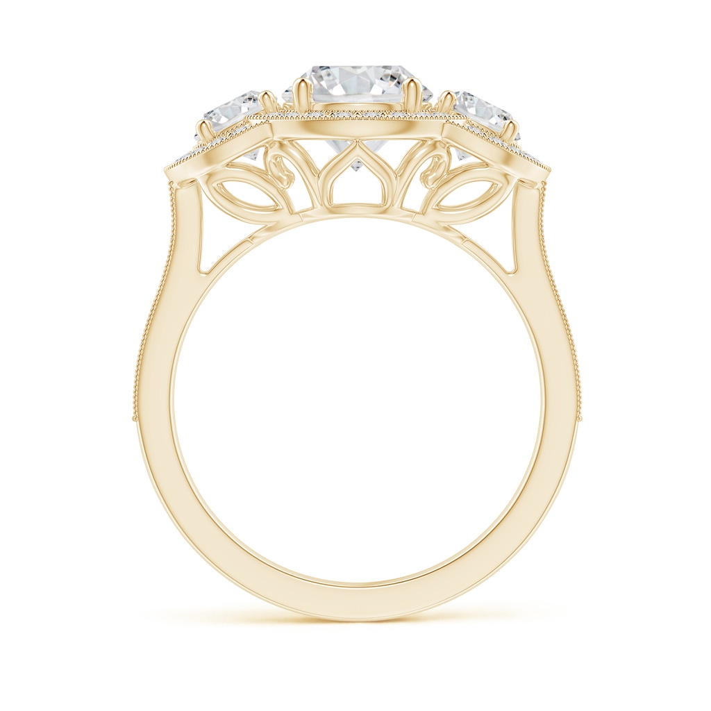 7mm HSI2 Aeon Vintage Inspired Diamond Halo Three Stone Engagement Ring with Milgrain in Yellow Gold - side 199