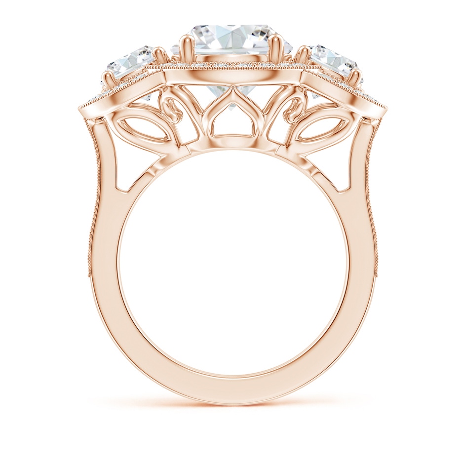 8.9mm GVS2 Aeon Vintage Inspired Diamond Halo Three Stone Engagement Ring with Milgrain in 18K Rose Gold side 199