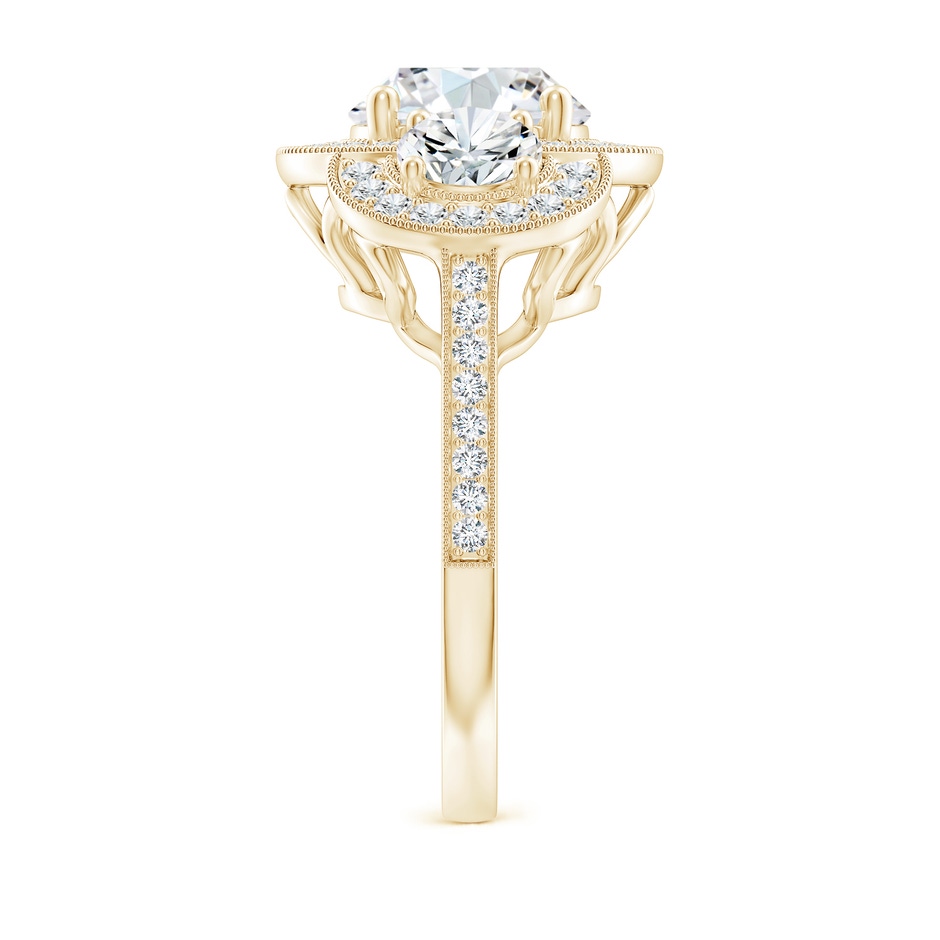 8.9mm GVS2 Aeon Vintage Inspired Diamond Halo Three Stone Engagement Ring with Milgrain in Yellow Gold side 299