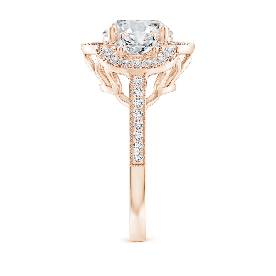 8.9mm HSI2 Aeon Vintage Inspired Diamond Halo Three Stone Engagement Ring with Milgrain in 9K Rose Gold side 299