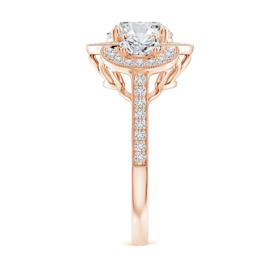 8mm HSI2 Aeon Vintage Inspired Diamond Halo Three Stone Engagement Ring with Milgrain in 18K Rose Gold side 299