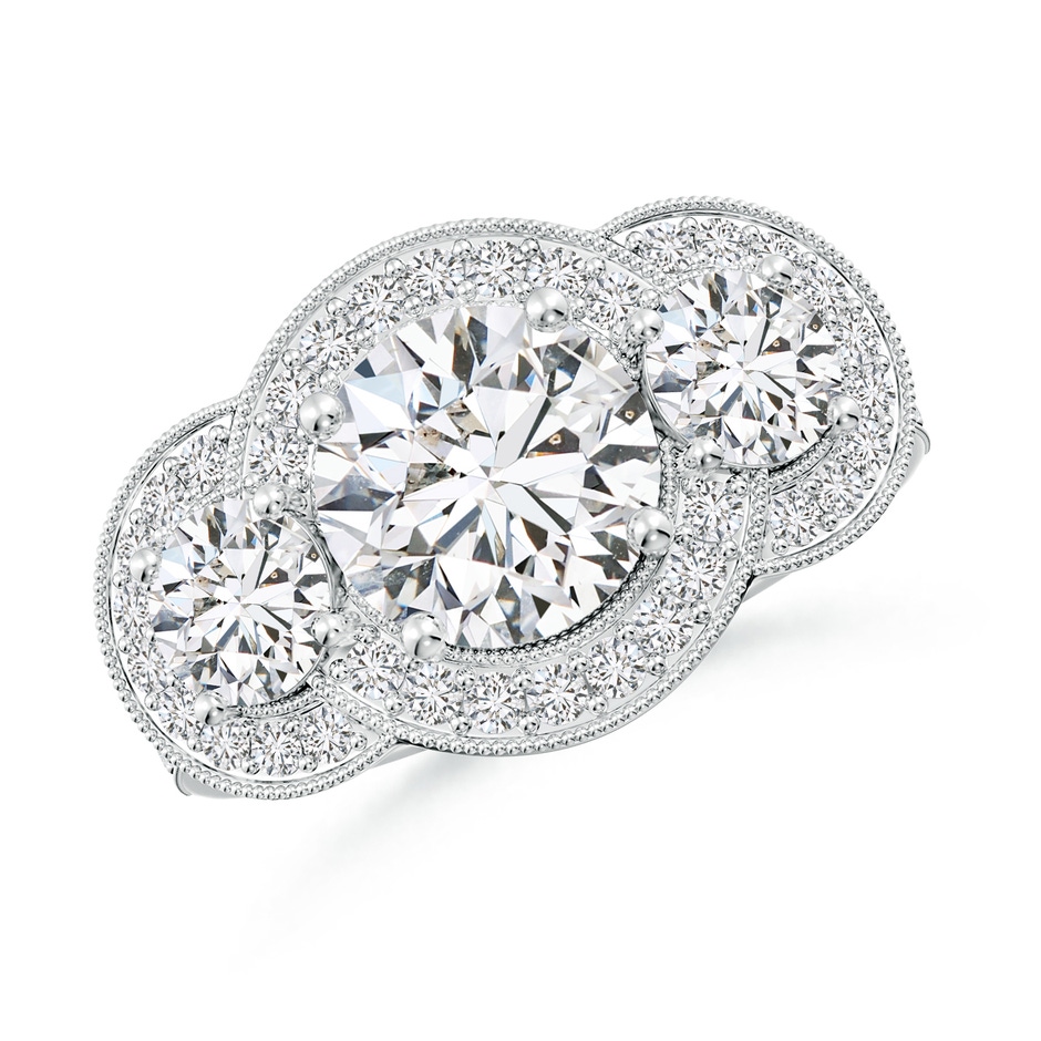8mm HSI2 Aeon Vintage Inspired Diamond Halo Three Stone Engagement Ring with Milgrain in White Gold 