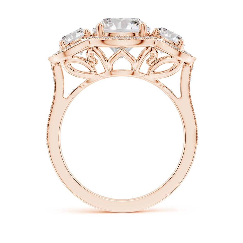 8mm IJI1I2 Aeon Vintage Inspired Diamond Halo Three Stone Engagement Ring with Milgrain in Rose Gold side 199