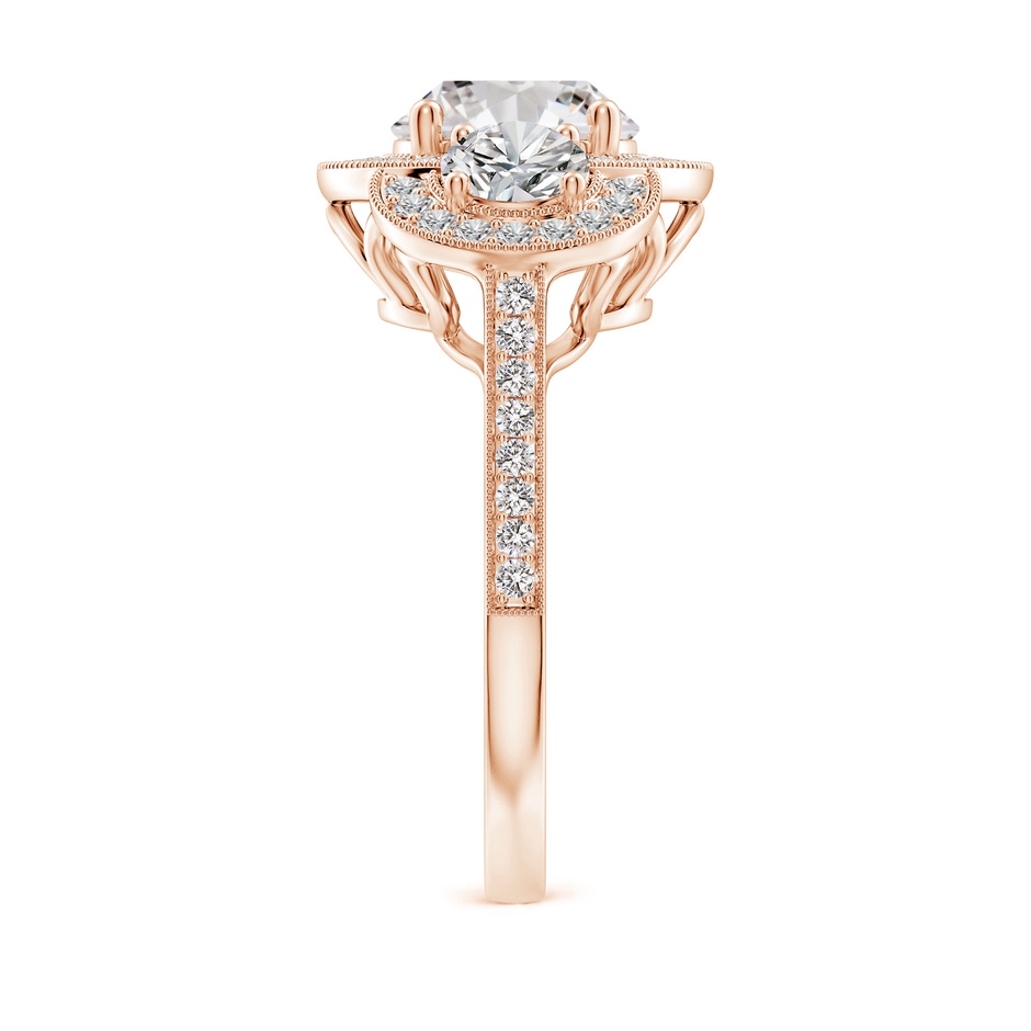 8mm IJI1I2 Aeon Vintage Inspired Diamond Halo Three Stone Engagement Ring with Milgrain in Rose Gold side 299