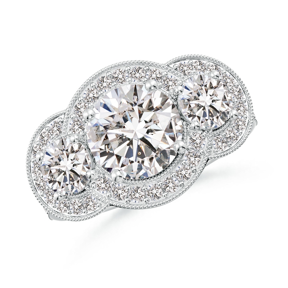 8mm IJI1I2 Aeon Vintage Inspired Diamond Halo Three Stone Engagement Ring with Milgrain in White Gold 