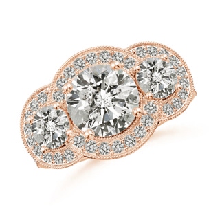 8mm KI3 Aeon Vintage Inspired Diamond Halo Three Stone Engagement Ring with Milgrain in 9K Rose Gold