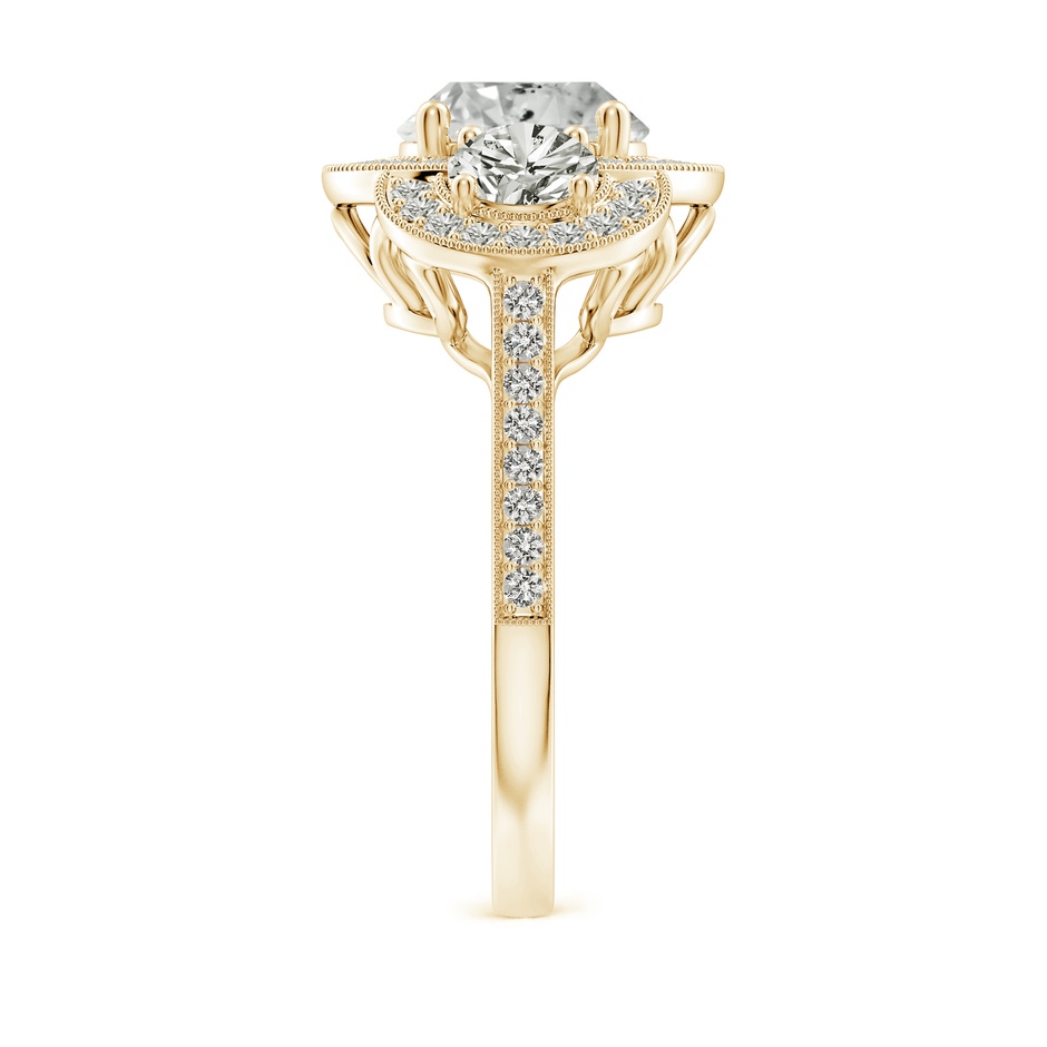 8mm KI3 Aeon Vintage Inspired Diamond Halo Three Stone Engagement Ring with Milgrain in Yellow Gold side 299