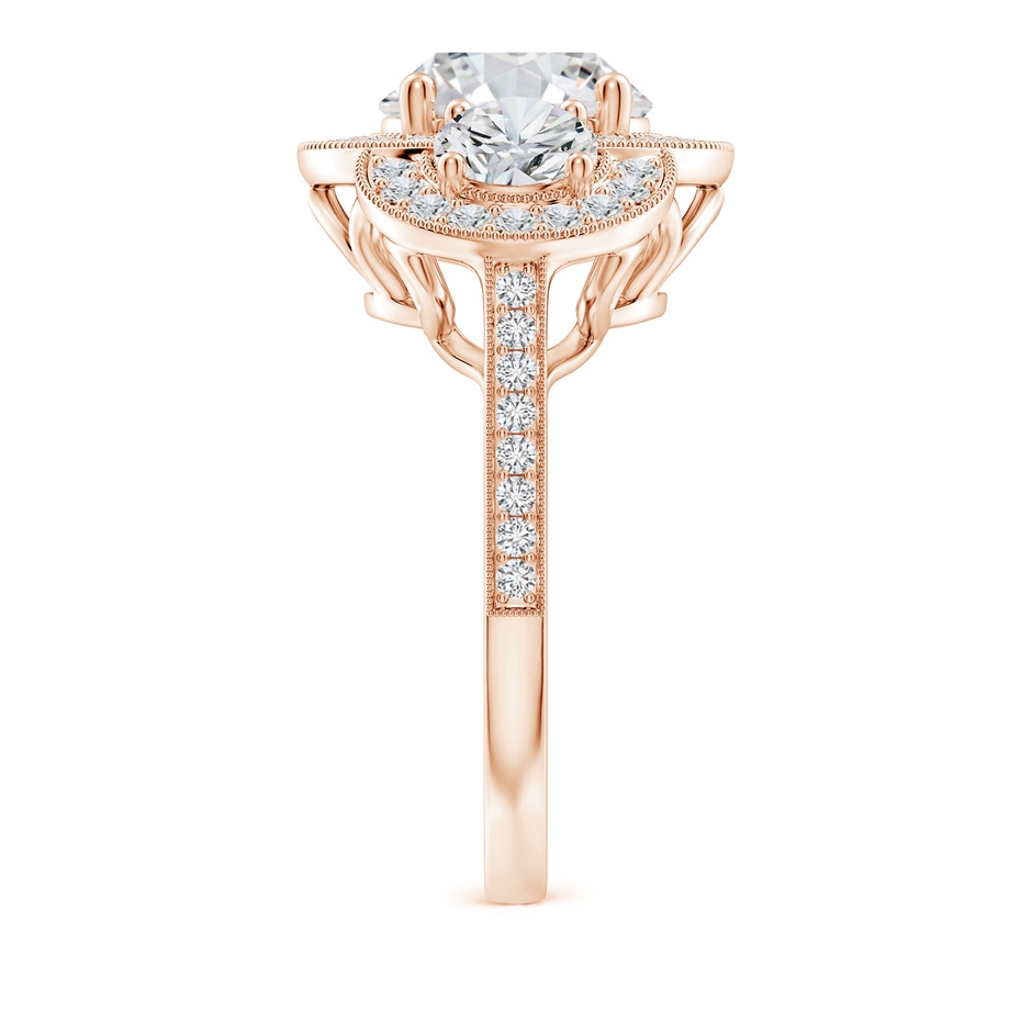 9.2mm HSI2 Aeon Vintage Inspired Diamond Halo Three Stone Engagement Ring with Milgrain in 18K Rose Gold side 299