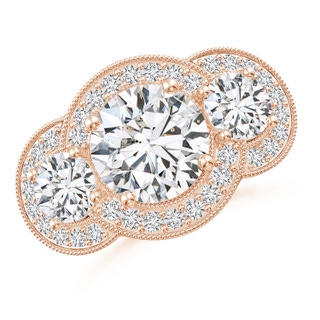 9.2mm HSI2 Aeon Vintage Inspired Diamond Halo Three Stone Engagement Ring with Milgrain in 9K Rose Gold