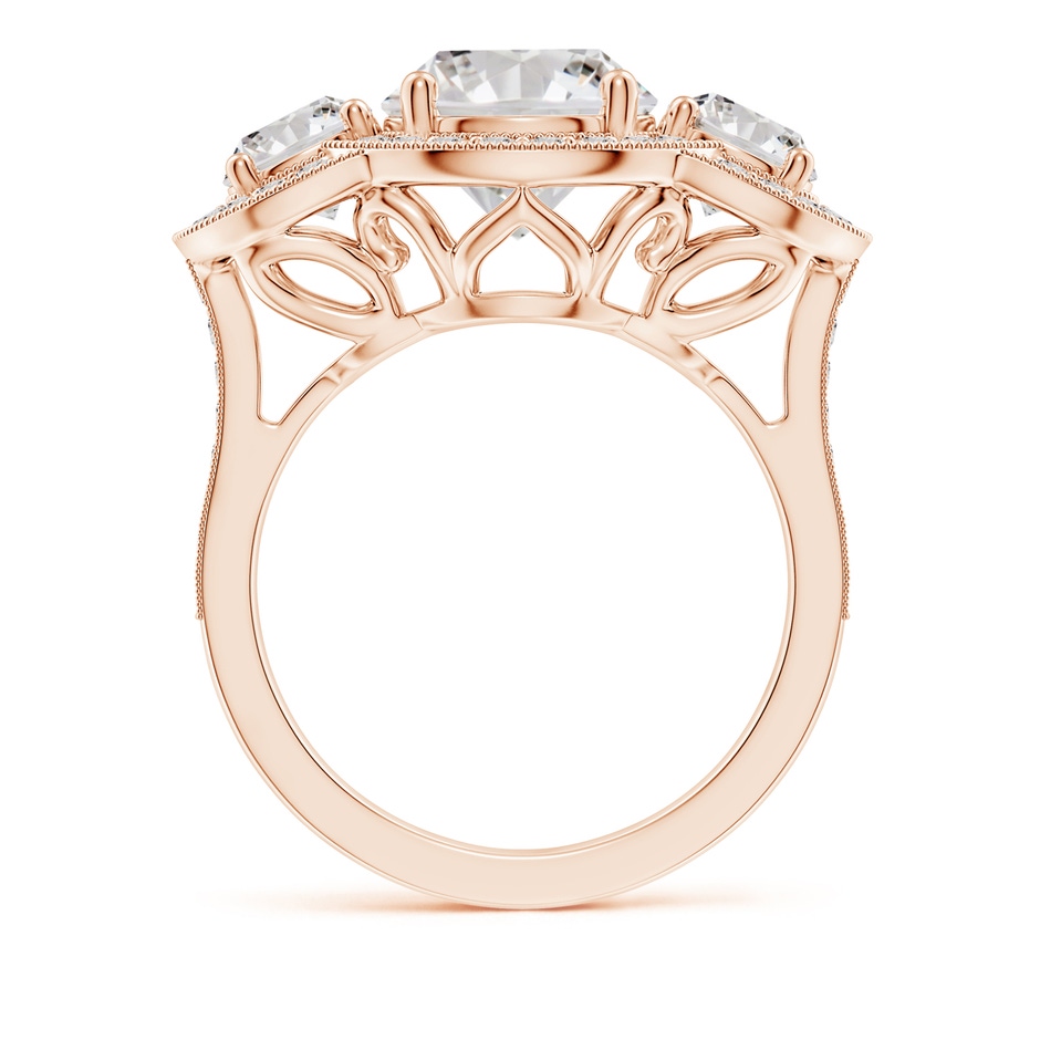 9.2mm IJI1I2 Aeon Vintage Inspired Diamond Halo Three Stone Engagement Ring with Milgrain in Rose Gold side 199