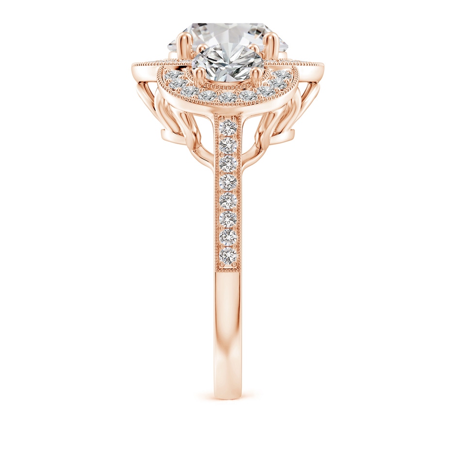 9.2mm IJI1I2 Aeon Vintage Inspired Diamond Halo Three Stone Engagement Ring with Milgrain in Rose Gold side 299