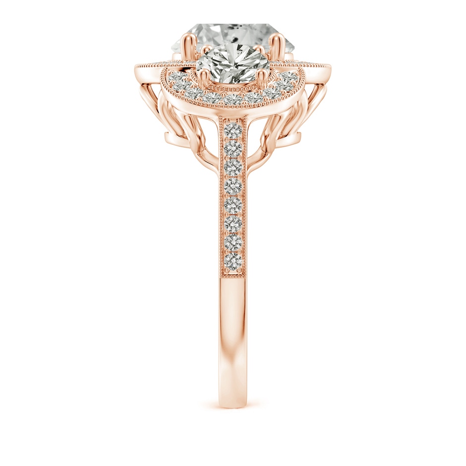 9.2mm KI3 Aeon Vintage Inspired Diamond Halo Three Stone Engagement Ring with Milgrain in Rose Gold side 299