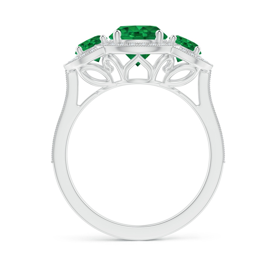 7mm AAA Aeon Vintage Inspired Emerald Halo Three Stone Engagement Ring with Milgrain in White Gold Side 199