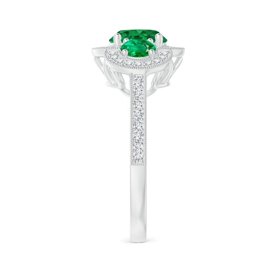 7mm AAA Aeon Vintage Inspired Emerald Halo Three Stone Engagement Ring with Milgrain in White Gold Side 299