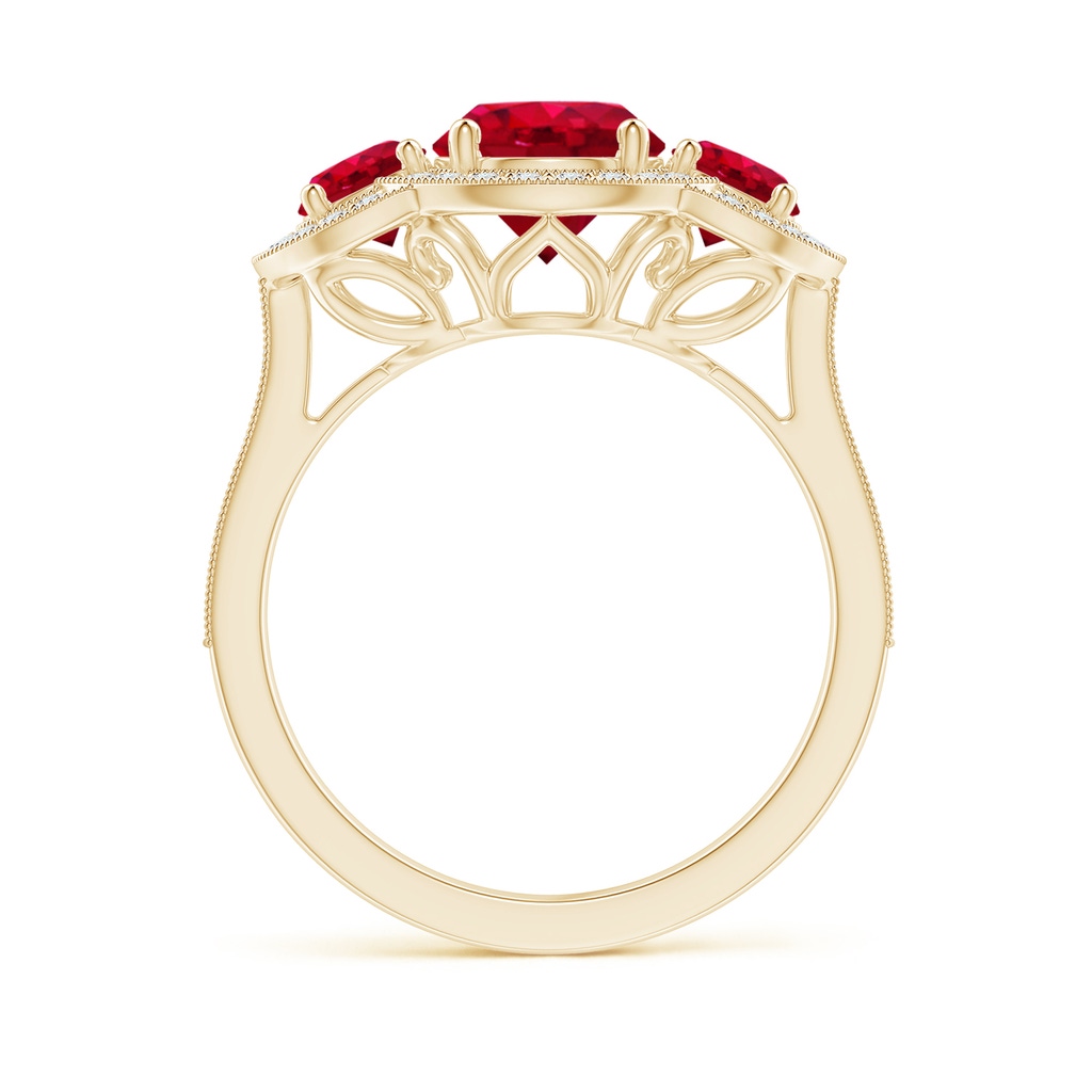 7mm AAA Aeon Vintage Inspired Ruby Halo Three Stone Engagement Ring with Milgrain in Yellow Gold Side 199