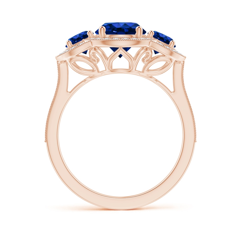 7mm Lab-Grown Aeon Vintage Inspired Blue Sapphire Halo Three Stone Engagement Ring with Milgrain in Rose Gold side 199