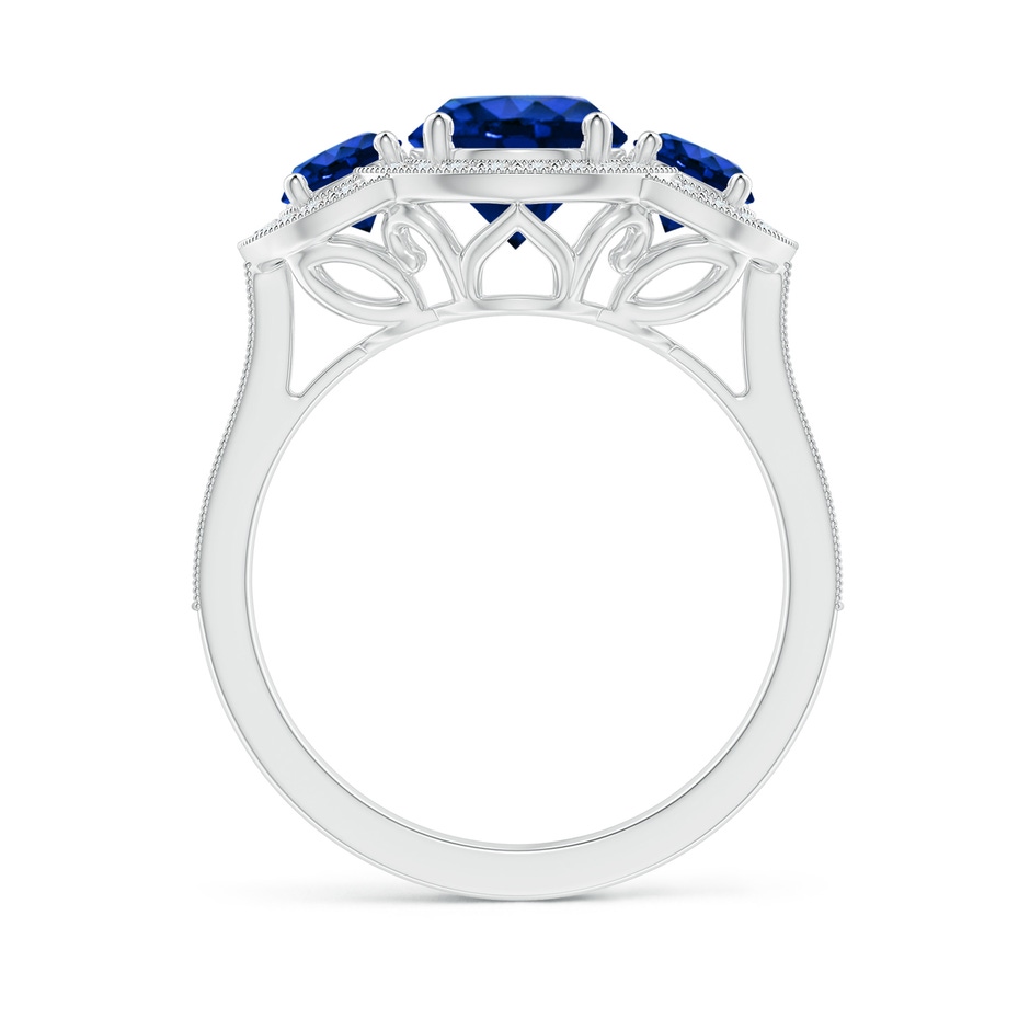 7mm AAAA Aeon Vintage Inspired Blue Sapphire Halo Three Stone Engagement Ring with Milgrain in White Gold side 199