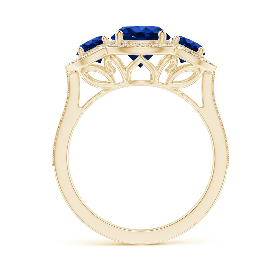 7mm Lab-Grown Aeon Vintage Inspired Blue Sapphire Halo Three Stone Engagement Ring with Milgrain in Yellow Gold side 199