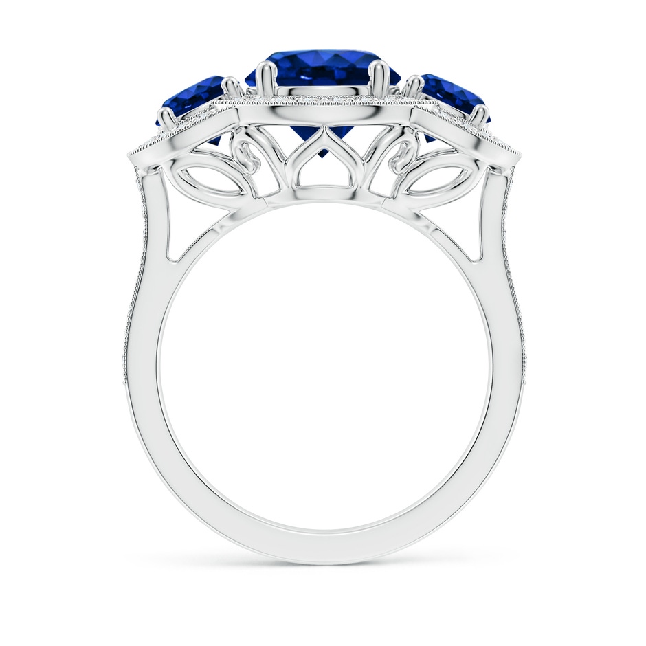 8mm Lab-Grown Aeon Vintage Inspired Blue Sapphire Halo Three Stone Engagement Ring with Milgrain in 18K White Gold side 199