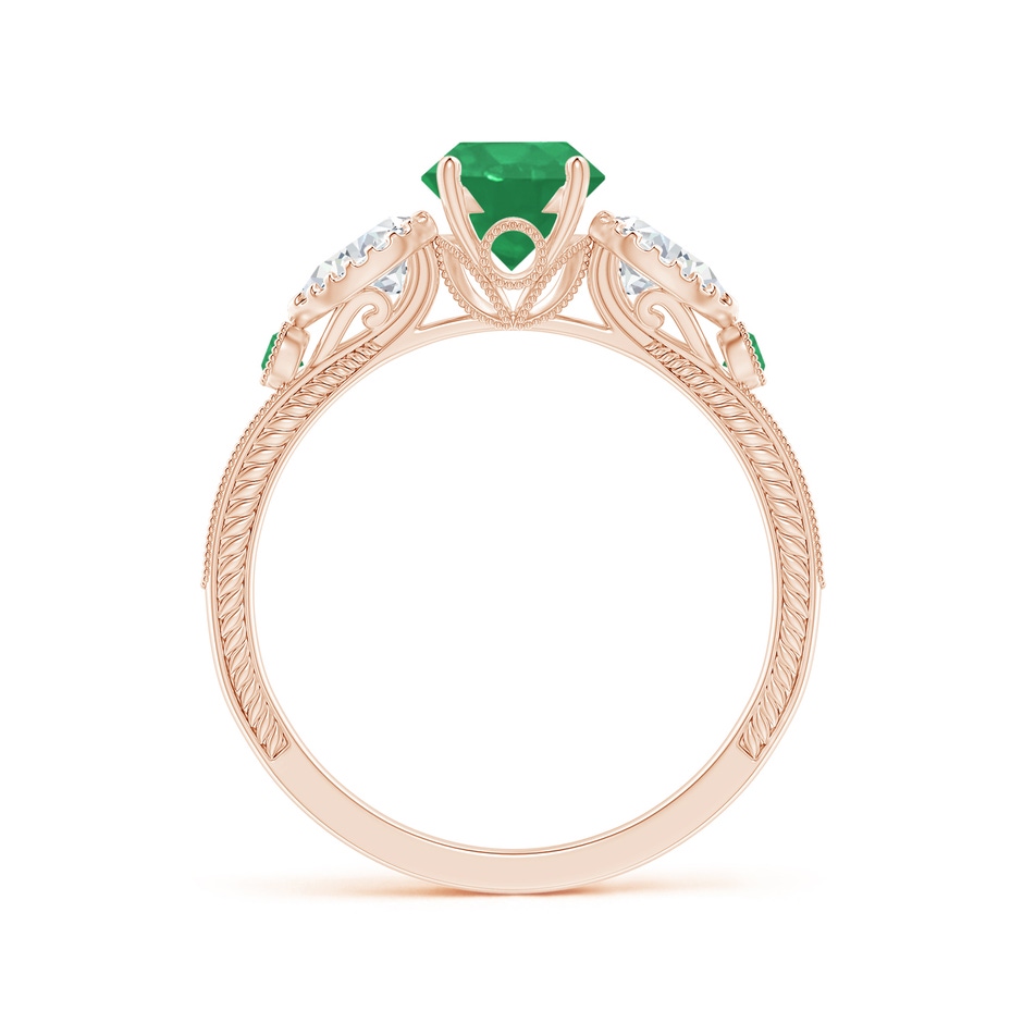 6mm A Aeon Vintage Style Emerald and Diamond Three Stone Engagement Ring with Milgrain in Rose Gold side-1