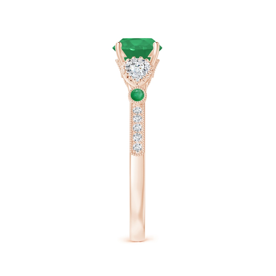 6mm A Aeon Vintage Style Emerald and Diamond Three Stone Engagement Ring with Milgrain in Rose Gold side-2