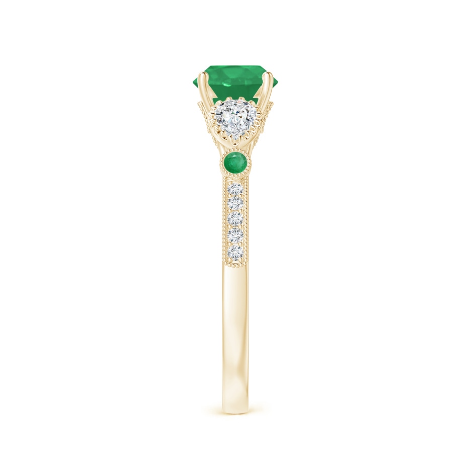 6mm A Aeon Vintage Style Emerald and Diamond Three Stone Engagement Ring with Milgrain in Yellow Gold side-2