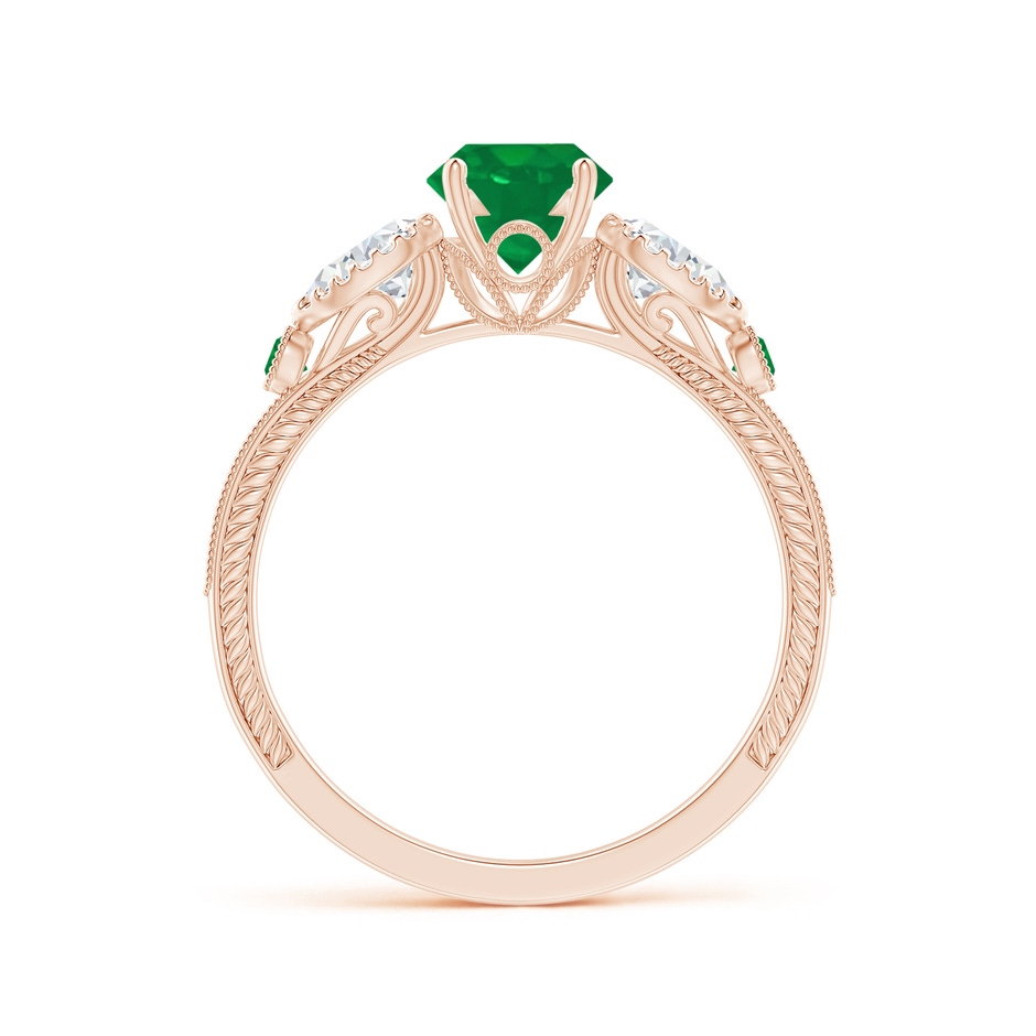 6mm AA Aeon Vintage Style Emerald and Diamond Three Stone Engagement Ring with Milgrain in Rose Gold side-1