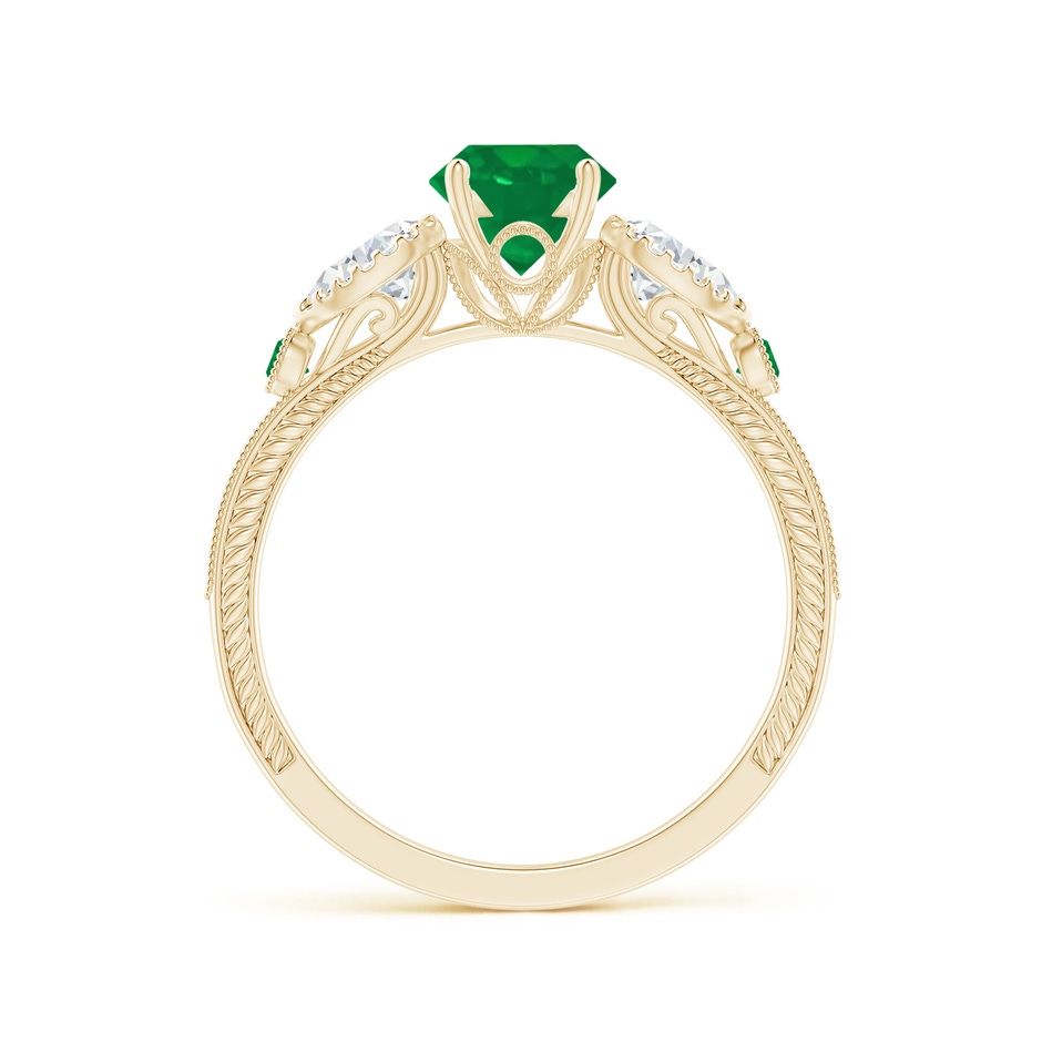6mm AA Aeon Vintage Style Emerald and Diamond Three Stone Engagement Ring with Milgrain in Yellow Gold side-1