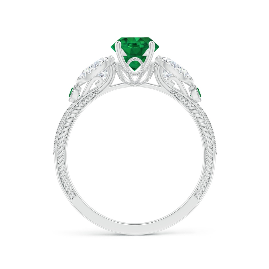 6mm AAA Aeon Vintage Style Emerald and Diamond Three Stone Engagement Ring with Milgrain in White Gold side-1